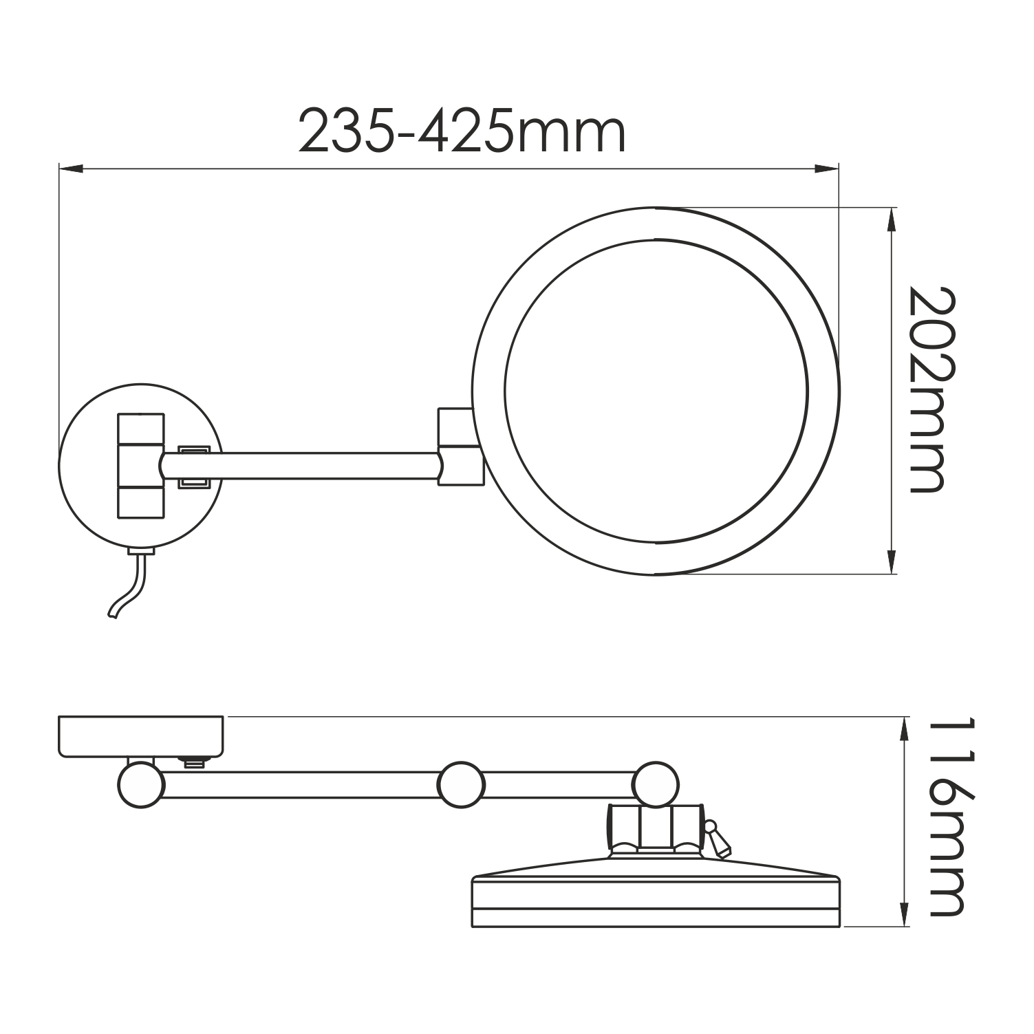 K-1004 Зеркало с LED-подсветкой, 3-х кратным увеличением